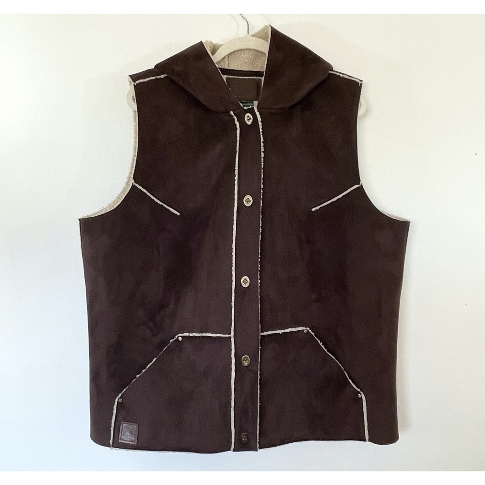 Lauren Ralph Lauren Womans Sherpa Lined Faux Suede Hooded Vest Size 1X